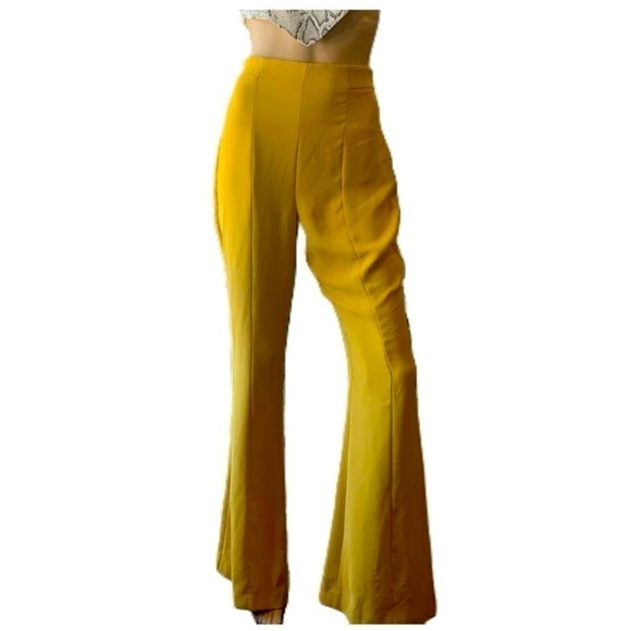 Express Yellow High-Waist Front-Seam Solid Flared Trousers Size Small - Picture 1 of 15